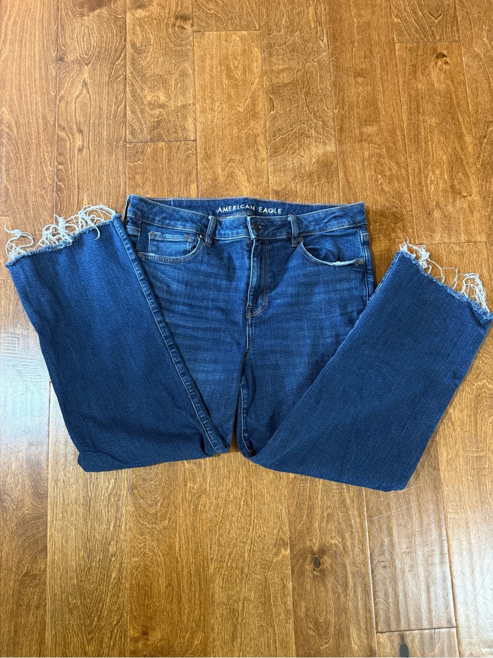 American Eagle Outfitters Women’s Dark Blue Frayed Hem Jeans